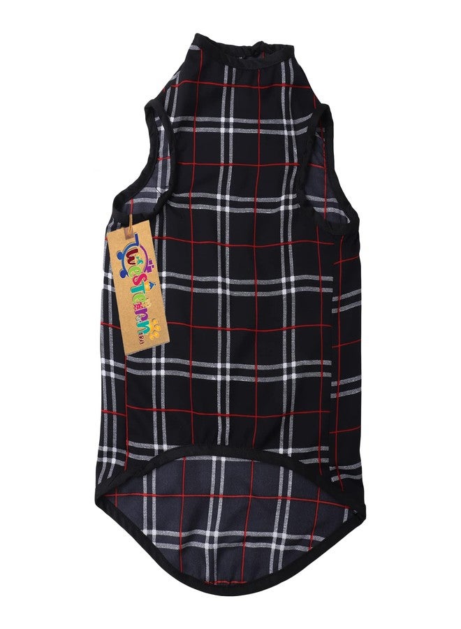 ويستيرن إرا تيشيرت قطني ناعم للكلاب بتصميم مستوحى من العصر الغربي | ملابس مريحة وجيدة التهوية للكلاب | طقم أنيق بدون أكمام للحيوانات الأليفة (مقاس صغير جدًا - 12 بوصة، بنقشة مربعات) - Image 5